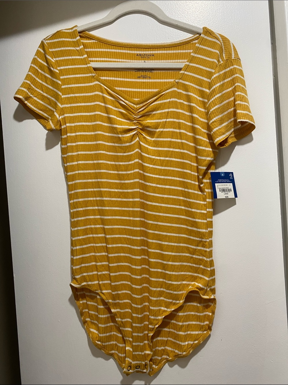 Arizona Jean Company Yellow and White Striped Short-Sleeve Bodysuit